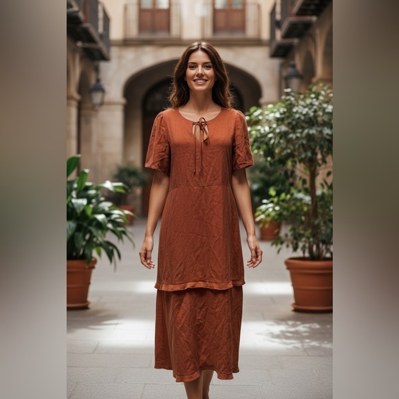 NEW VETTA Capsule The House Dress Haven in Terracotta Sustainable Boho Women’s S - Picture 9 of 15